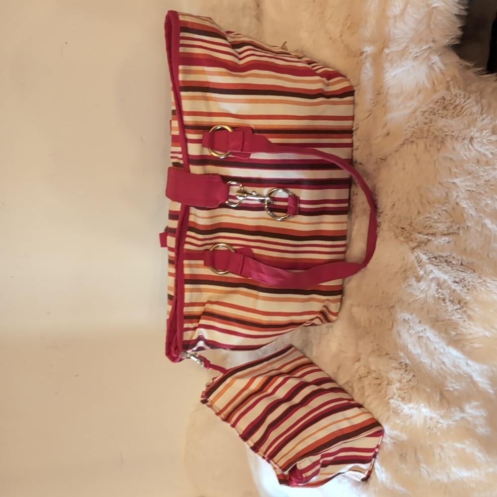 Ann Taylor| Pink and Brown Striped Loft Tote with Matching Mini Tote